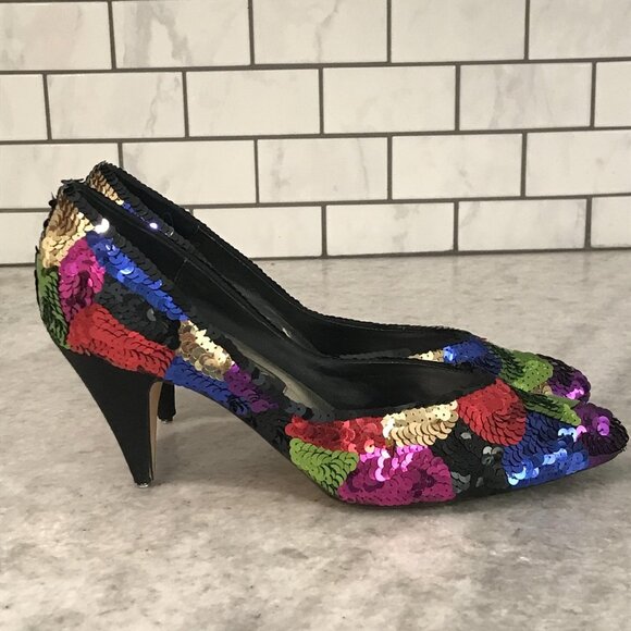 J. Renee Shoes Womens Size 7 M Multicolor Sequin Pointed Toe Pumps Kitten Heels - Picture 1 of 8